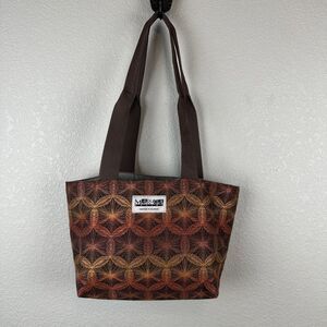 Maruca Treasure Tote Shoulder Bag Purse Open Top Recycled Fabric Brown Medallion
